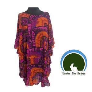 Bleu Rod Beattie Multi Abstract Mesh Ruffle Swim Cover Up Fits Large XL beach